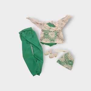 Vintage Barbie Clone Doll Mod Outfit Green White Lace Outfit w/Platform Shoes